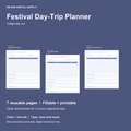 Festival Day-Trip Planner | Fillable PDF + Low-Ink Kit cover with actual page previews