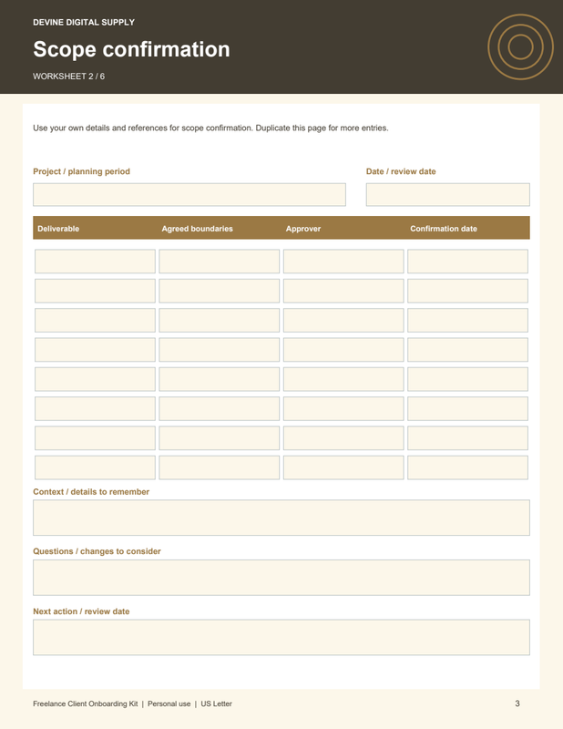 Freelance Client Onboarding Kit | Fillable PDF + Low-Ink Kit worksheet preview 2