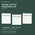 Garage and Tool Organization Kit | Fillable PDF + Low-Ink Kit cover with actual page previews