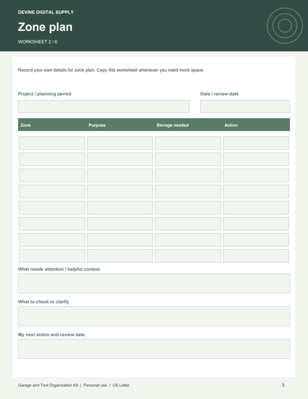 Garage and Tool Organization Kit | Fillable PDF + Low-Ink Kit worksheet preview 2