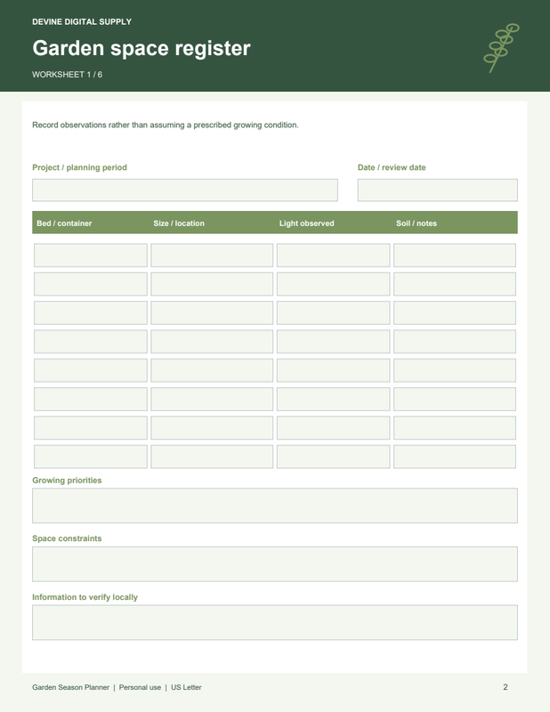Garden Season Planner | Fillable PDF Kit worksheet preview 1