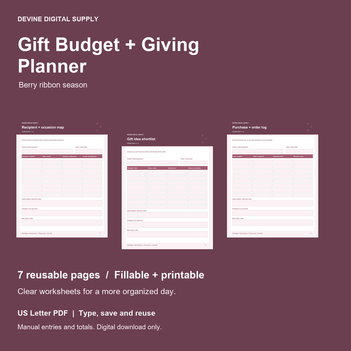 Gift Budget + Giving Planner | Fillable PDF + Low-Ink Kit