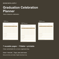 Graduation Celebration Planner | Fillable PDF + Low-Ink Kit cover with actual page previews