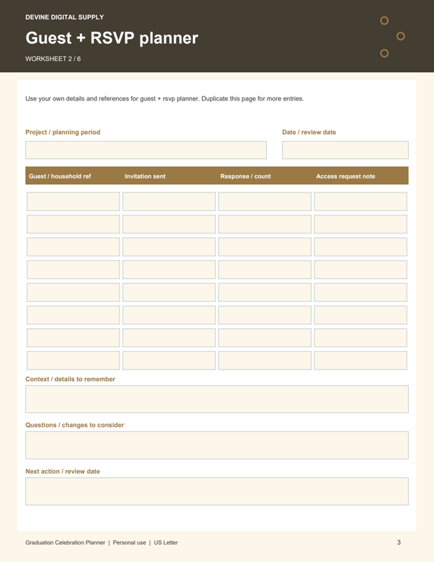 Graduation Celebration Planner | Fillable PDF + Low-Ink Kit worksheet preview 2