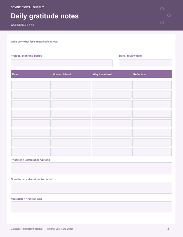 Gratitude + Reflection Journal | Fillable PDF Kit worksheet preview 1