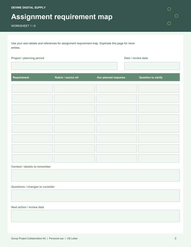 Group Project Collaboration Kit | Fillable PDF + Low-Ink Kit worksheet preview 1