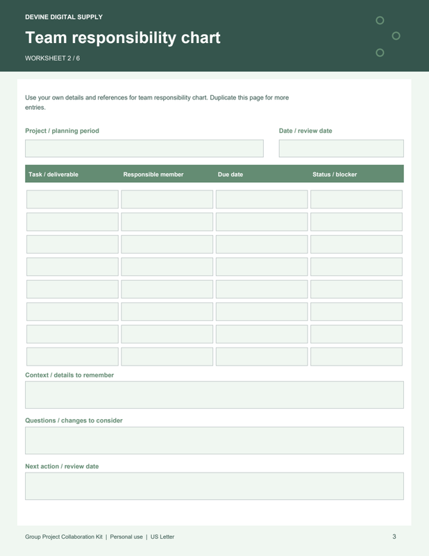 Group Project Collaboration Kit | Fillable PDF + Low-Ink Kit worksheet preview 2