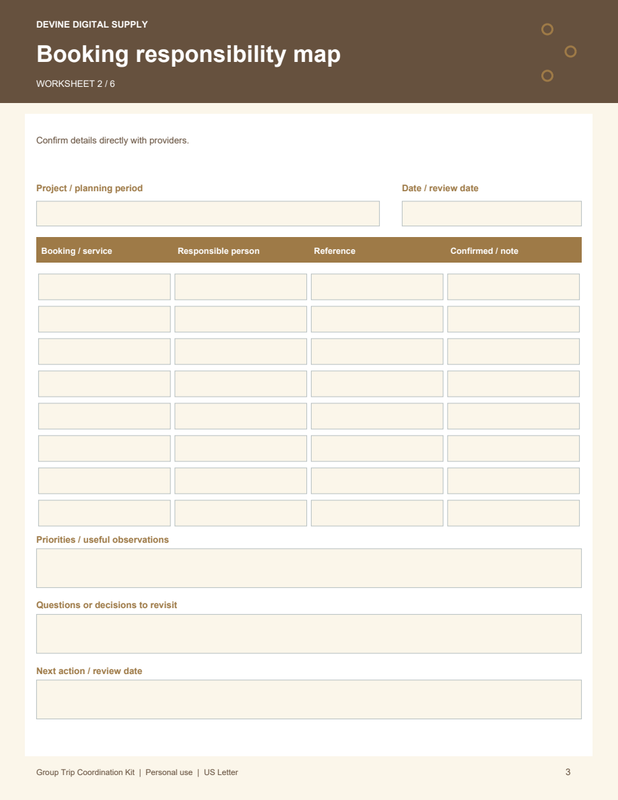Group Trip Coordination Kit | Fillable PDF Kit worksheet preview 2