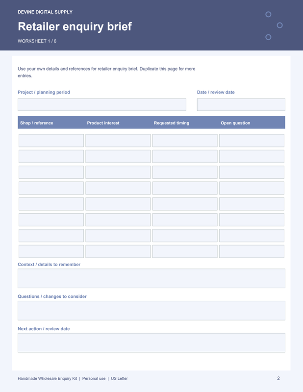 Handmade Wholesale Enquiry Kit | Fillable PDF + Low-Ink Kit worksheet preview 1