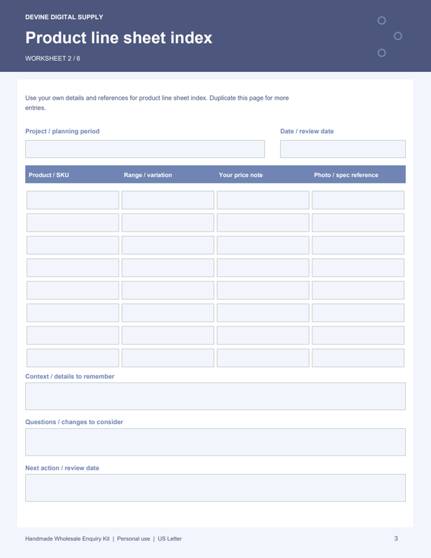 Handmade Wholesale Enquiry Kit | Fillable PDF + Low-Ink Kit worksheet preview 2