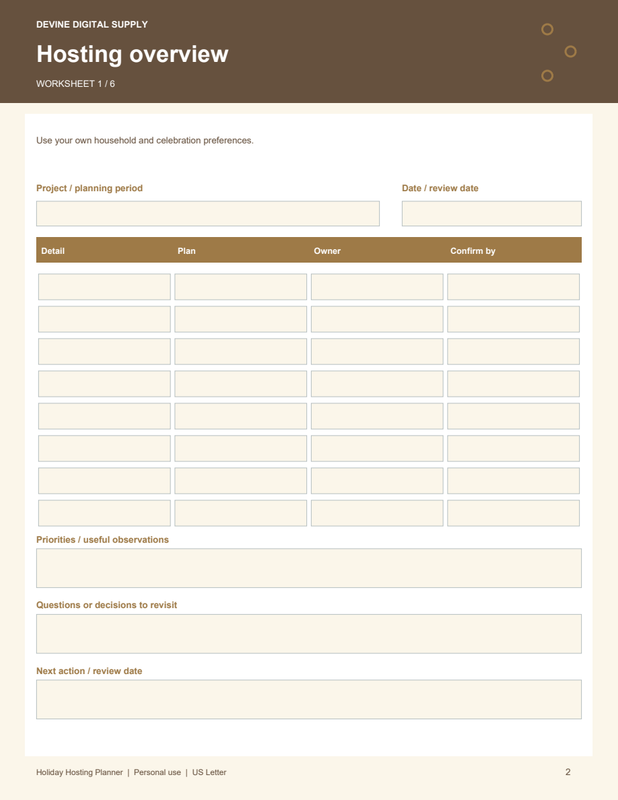 Holiday Hosting Planner | Fillable PDF Kit worksheet preview 1