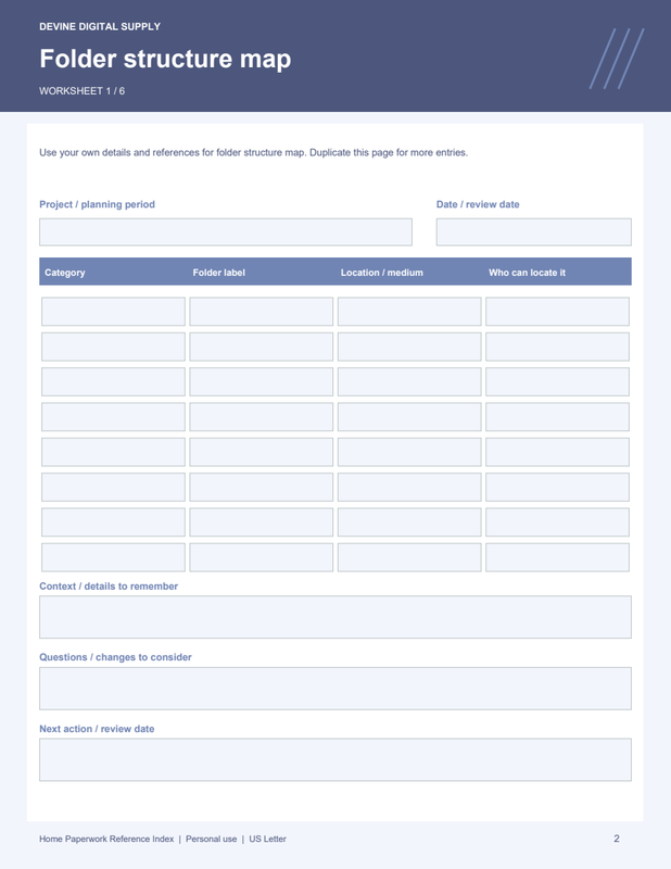 Home Paperwork Reference Index | Fillable PDF + Low-Ink Kit worksheet preview 1