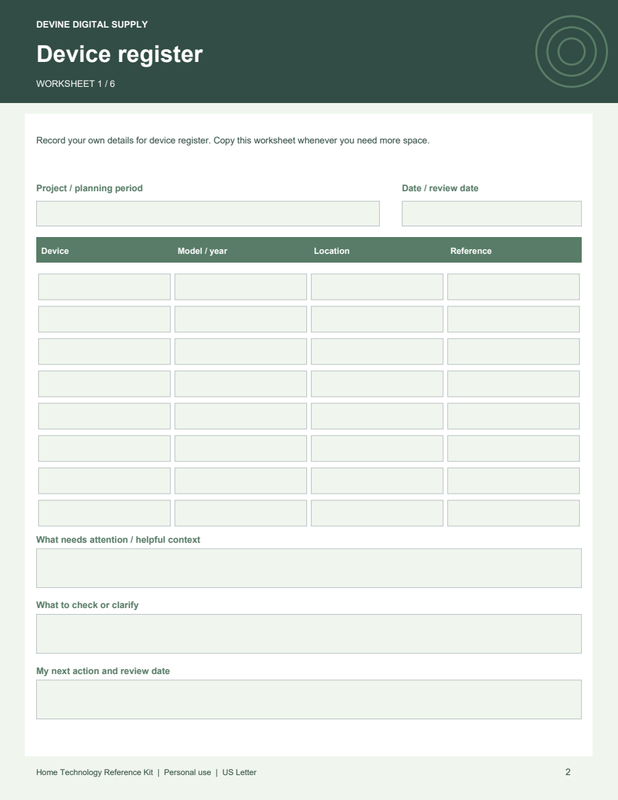 Home Technology Reference Kit | Fillable PDF + Low-Ink Kit worksheet preview 1