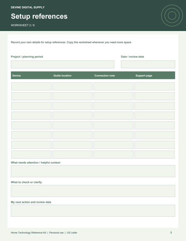 Home Technology Reference Kit | Fillable PDF + Low-Ink Kit worksheet preview 2