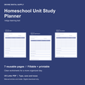 Homeschool Unit Study Planner | Fillable PDF Kit cover with actual page previews