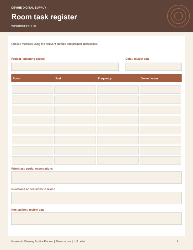 Household Cleaning Routine Planner | Fillable PDF Kit worksheet preview 1