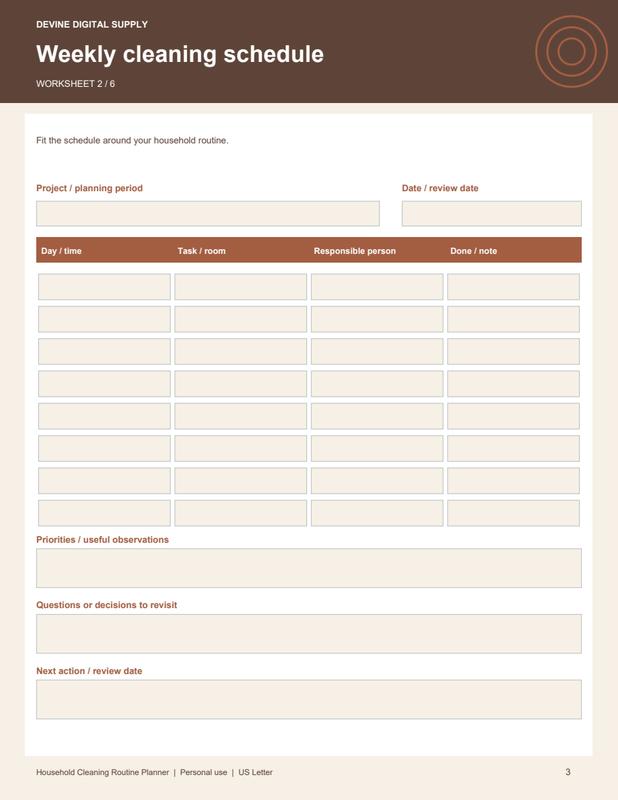 Household Cleaning Routine Planner | Fillable PDF Kit worksheet preview 2