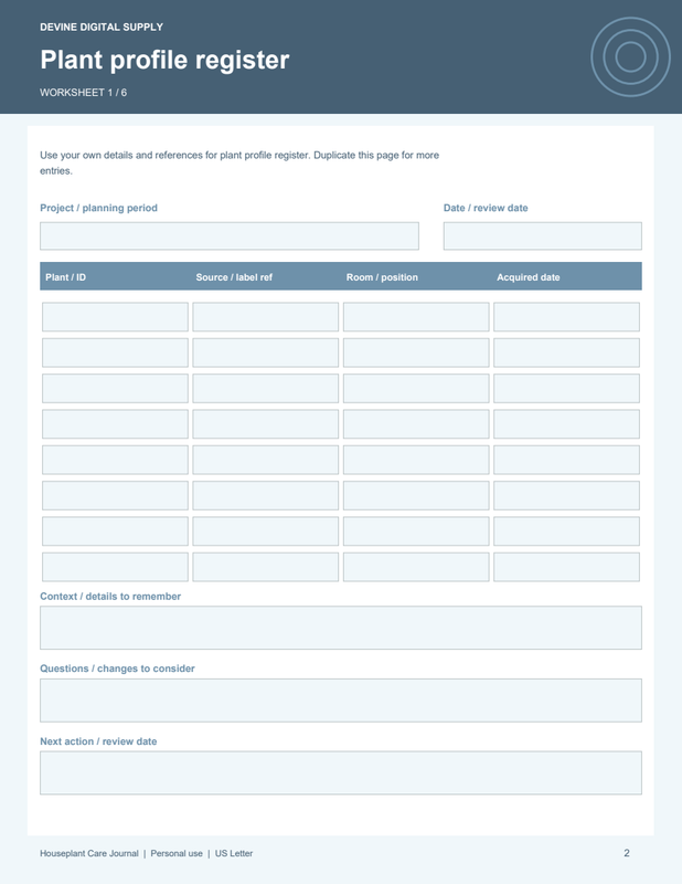 Houseplant Care Journal | Fillable PDF + Low-Ink Kit worksheet preview 1