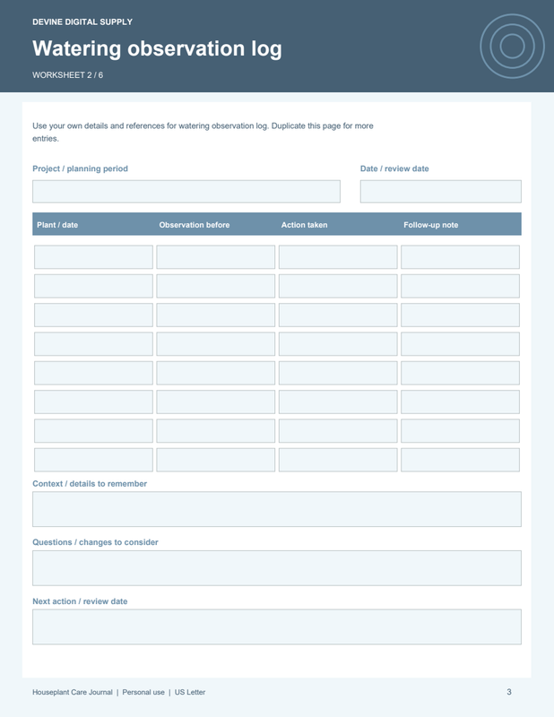 Houseplant Care Journal | Fillable PDF + Low-Ink Kit worksheet preview 2