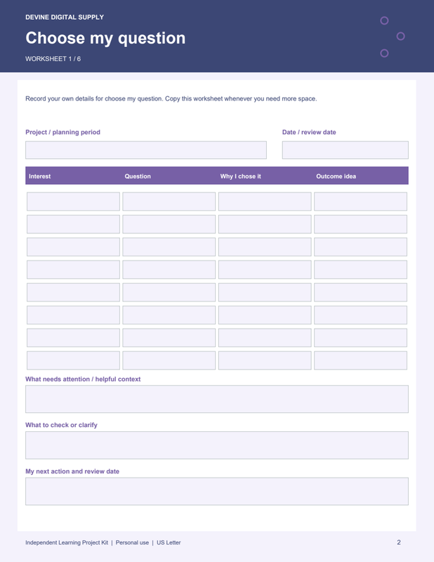 Independent Learning Project Kit | Fillable PDF + Low-Ink Kit worksheet preview 1