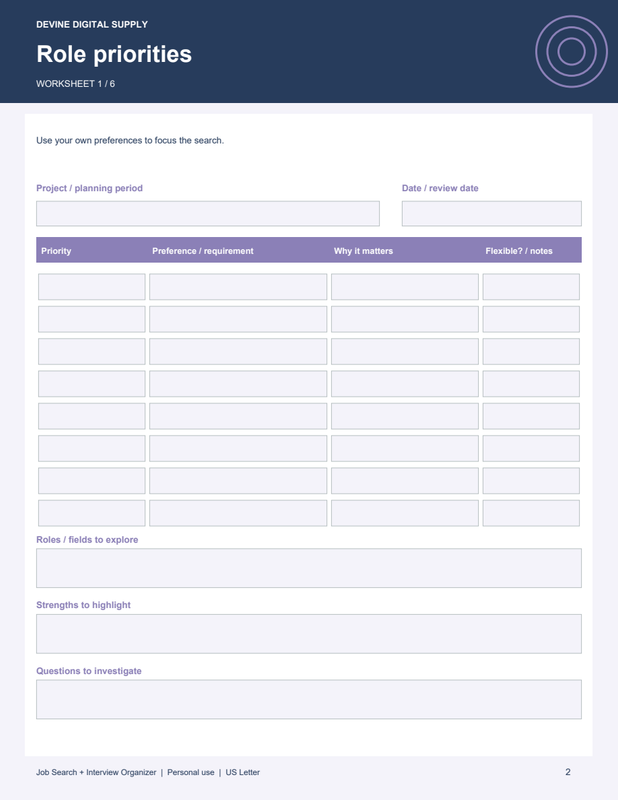 Job Search + Interview Organizer | Fillable PDF Kit worksheet preview 1