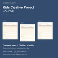 Kids Creative Project Journal | Fillable PDF + Low-Ink Kit cover with actual page previews