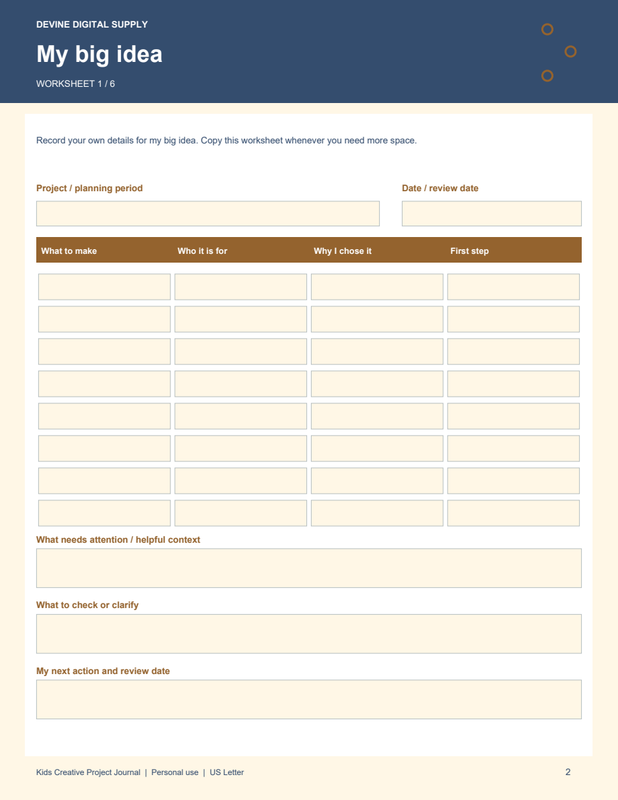 Kids Creative Project Journal | Fillable PDF + Low-Ink Kit worksheet preview 1