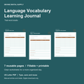 Language Vocabulary Learning Journal | Fillable PDF Kit cover with actual page previews