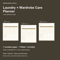 Laundry + Wardrobe Care Planner | Fillable PDF + Low-Ink Kit cover with actual page previews
