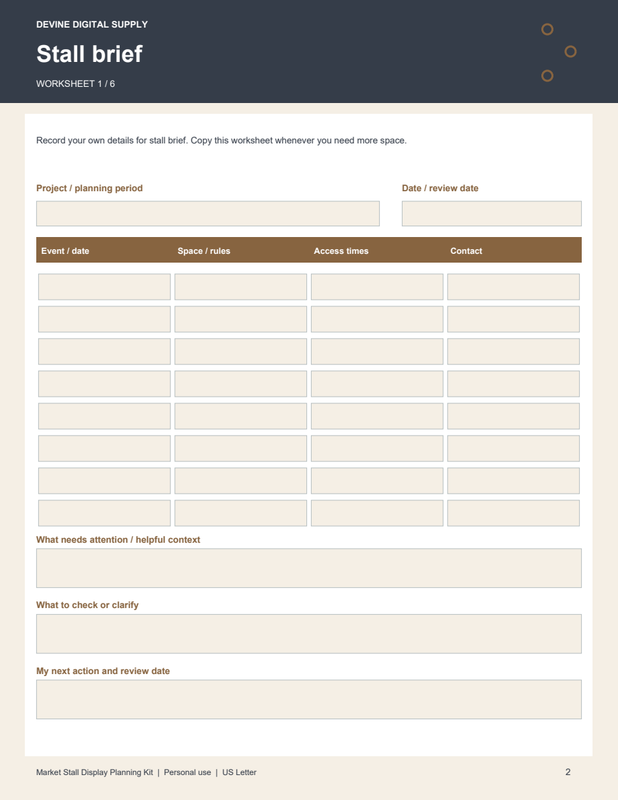 Market Stall Display Planning Kit | Fillable PDF + Low-Ink Kit worksheet preview 1