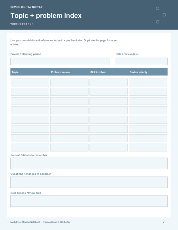 Math Error Review Notebook | Fillable PDF + Low-Ink Kit worksheet preview 1