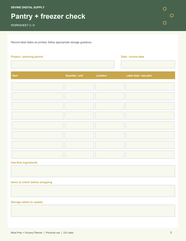 Meal Prep + Grocery Planner | Fillable PDF Kit worksheet preview 2