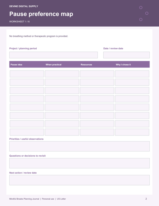 Mindful Breaks Planning Journal | Fillable PDF Kit worksheet preview 1