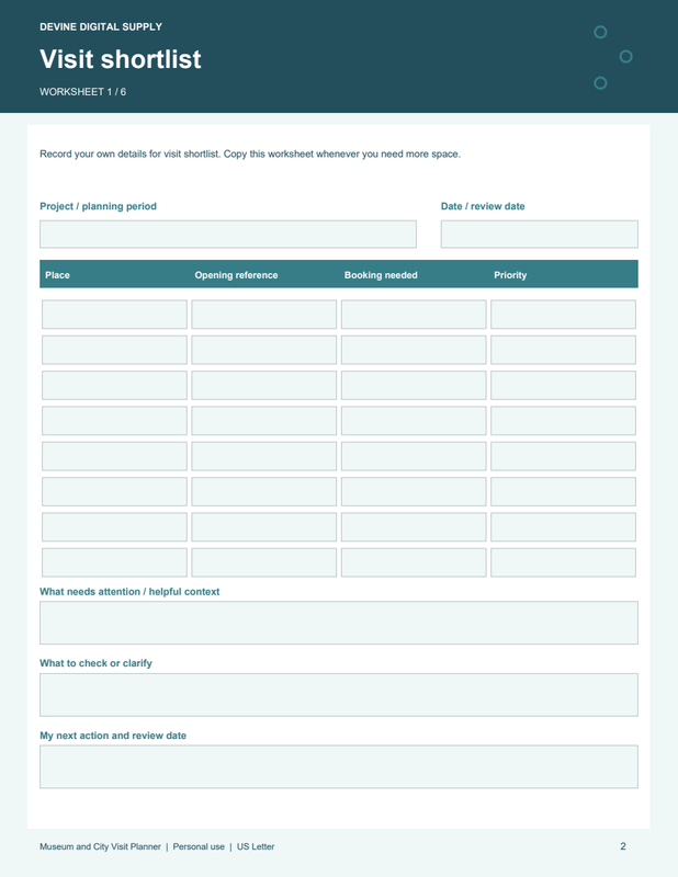 Museum and City Visit Planner | Fillable PDF + Low-Ink Kit worksheet preview 1