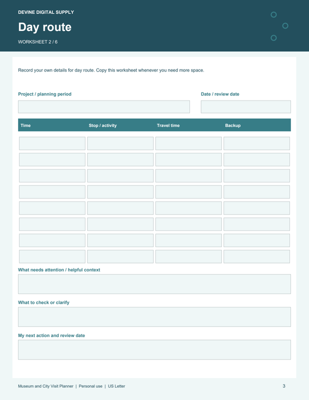 Museum and City Visit Planner | Fillable PDF + Low-Ink Kit worksheet preview 2