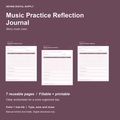 Music Practice Reflection Journal | Fillable PDF + Low-Ink Kit cover with actual page previews