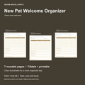 New Pet Welcome Organizer | Fillable PDF + Low-Ink Kit cover with actual page previews