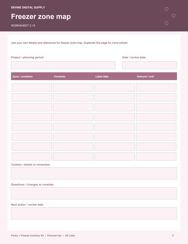 Pantry + Freezer Inventory Kit | Fillable PDF + Low-Ink Kit worksheet preview 2