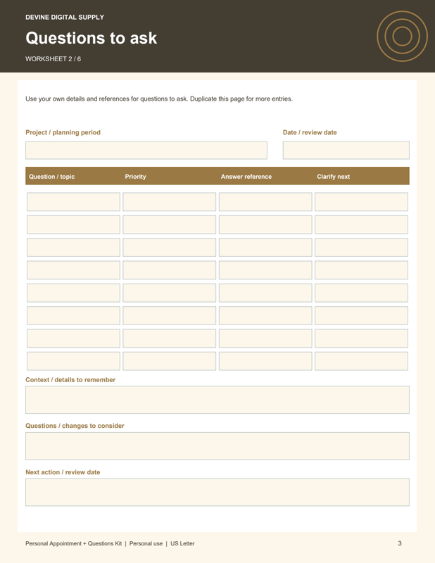 Personal Appointment + Questions Kit | Fillable PDF + Low-Ink Kit worksheet preview 2