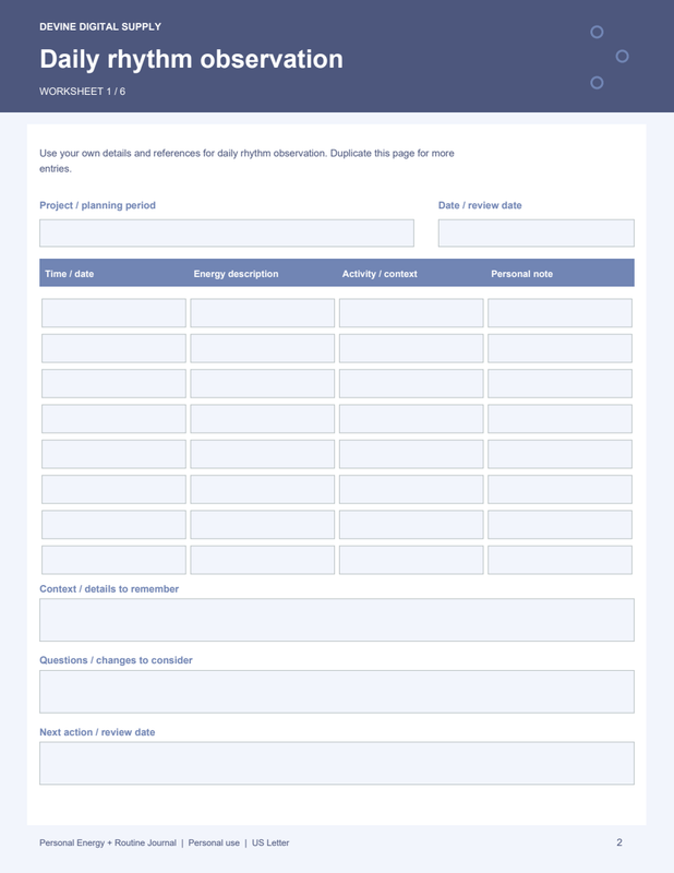 Personal Energy + Routine Journal | Fillable PDF + Low-Ink Kit worksheet preview 1