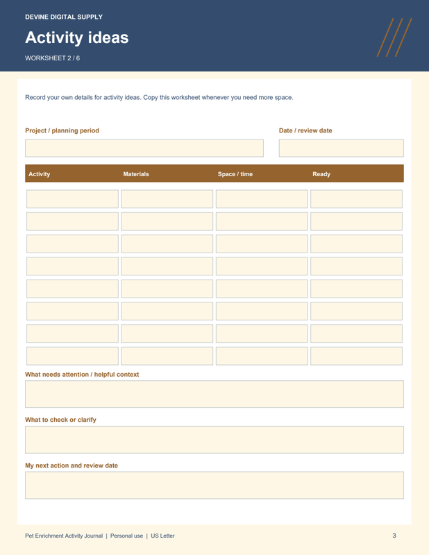 Pet Enrichment Activity Journal | Fillable PDF + Low-Ink Kit worksheet preview 2