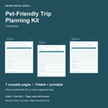 Pet-Friendly Trip Planning Kit | Fillable PDF + Low-Ink Kit cover with actual page previews
