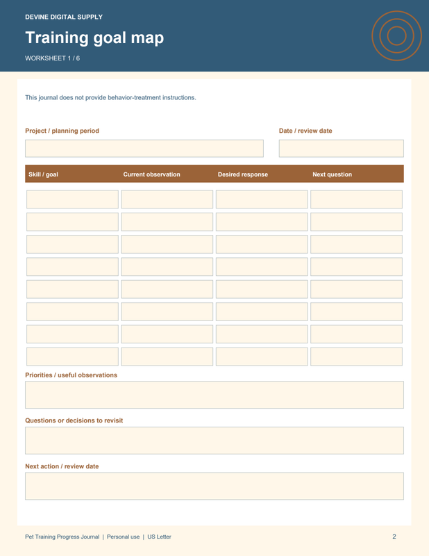 Pet Training Progress Journal | Fillable PDF Kit worksheet preview 1