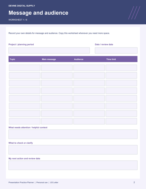 Presentation Practice Planner | Fillable PDF + Low-Ink Kit worksheet preview 1