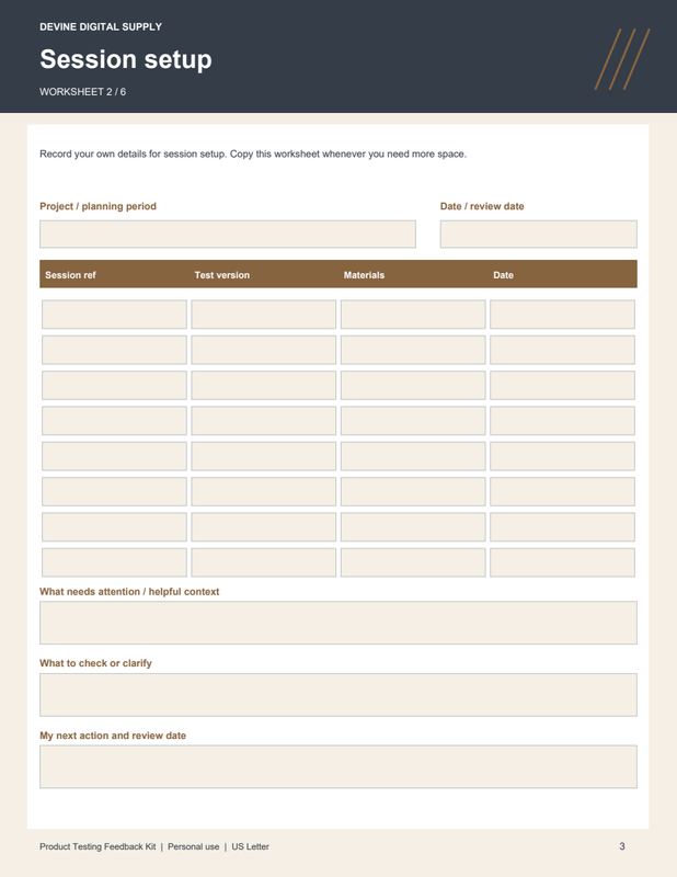 Product Testing Feedback Kit | Fillable PDF + Low-Ink Kit worksheet preview 2