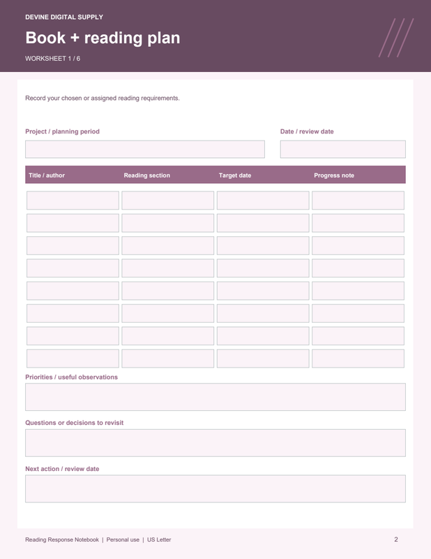 Reading Response Notebook | Fillable PDF Kit worksheet preview 1