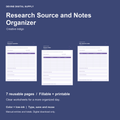 Research Source and Notes Organizer | Fillable PDF + Low-Ink Kit cover with actual page previews