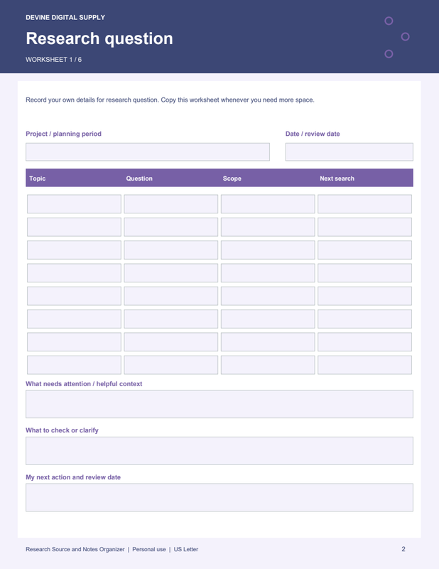 Research Source and Notes Organizer | Fillable PDF + Low-Ink Kit worksheet preview 1