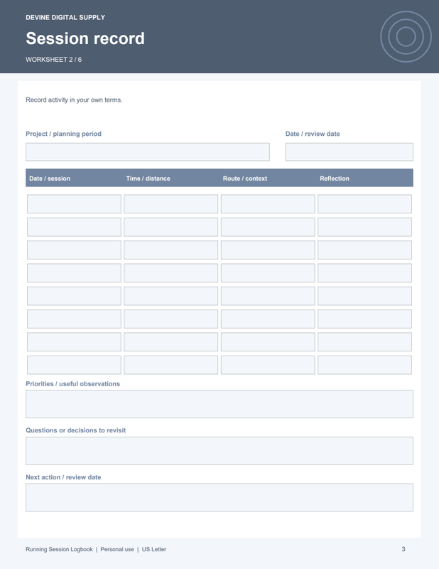 Running Session Logbook | Fillable PDF Kit worksheet preview 2