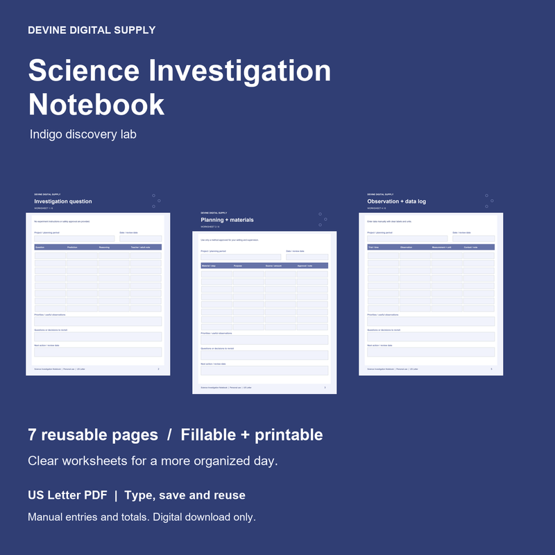 Science Investigation Notebook | Fillable PDF Kit cover with actual page previews
